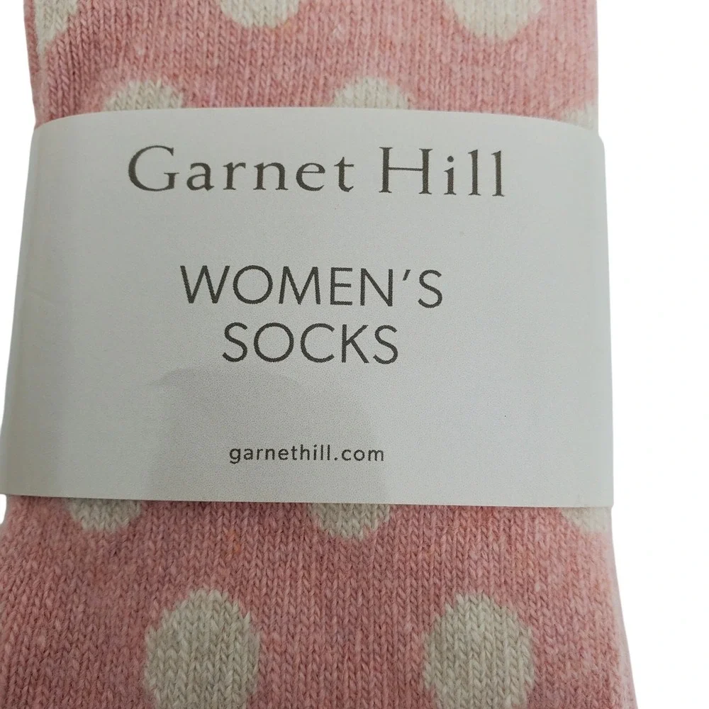 Pink Cream Dot Crew Socks Medium Garnet Hill 9-11 Warm Cozy Cashmere Blend NEW M